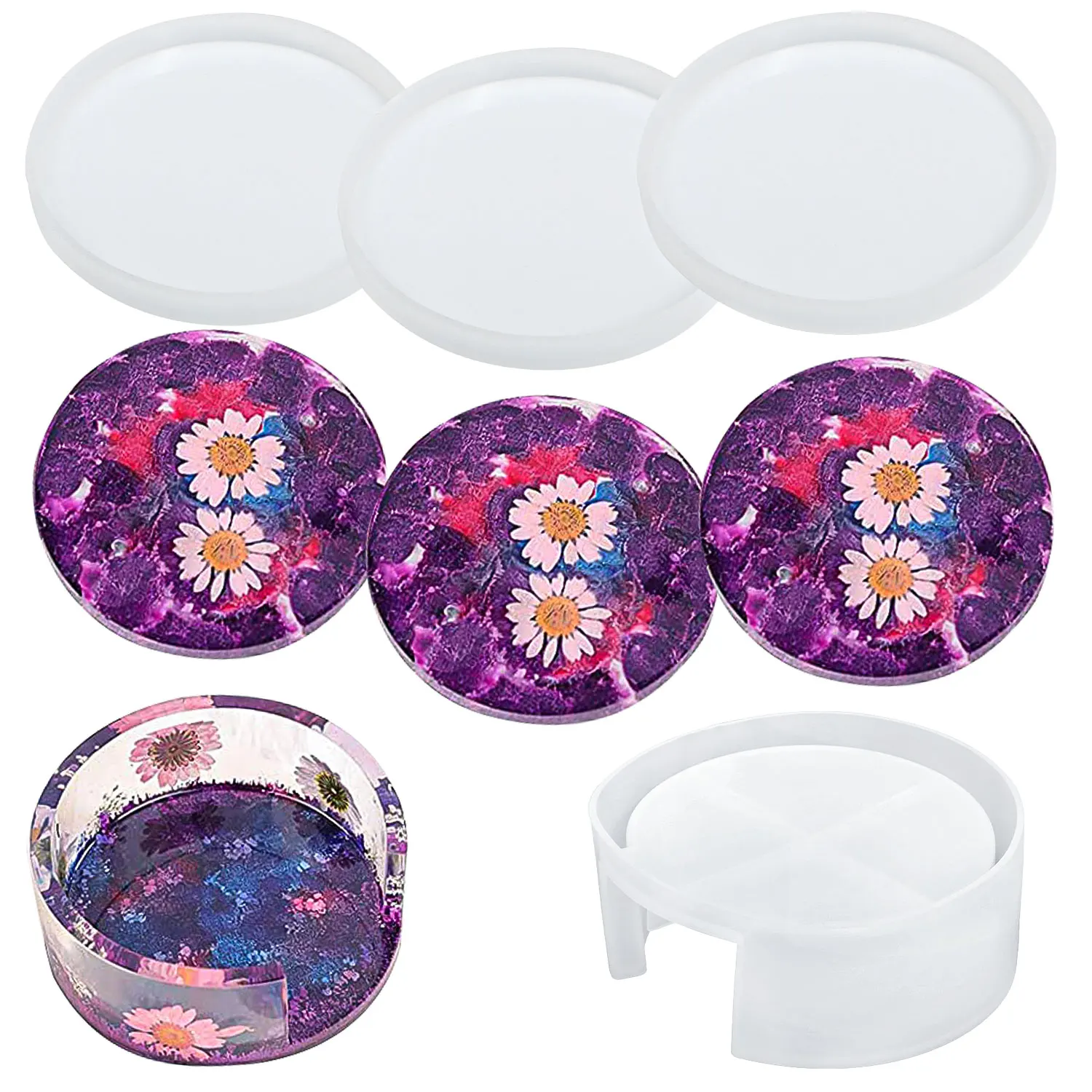 

Подставки для напитков с держателем, Набор круглых подставок из смолы «сделай сам», настольная Защитная Коробка для мыла, домашние украшения, 4 шт./компл.