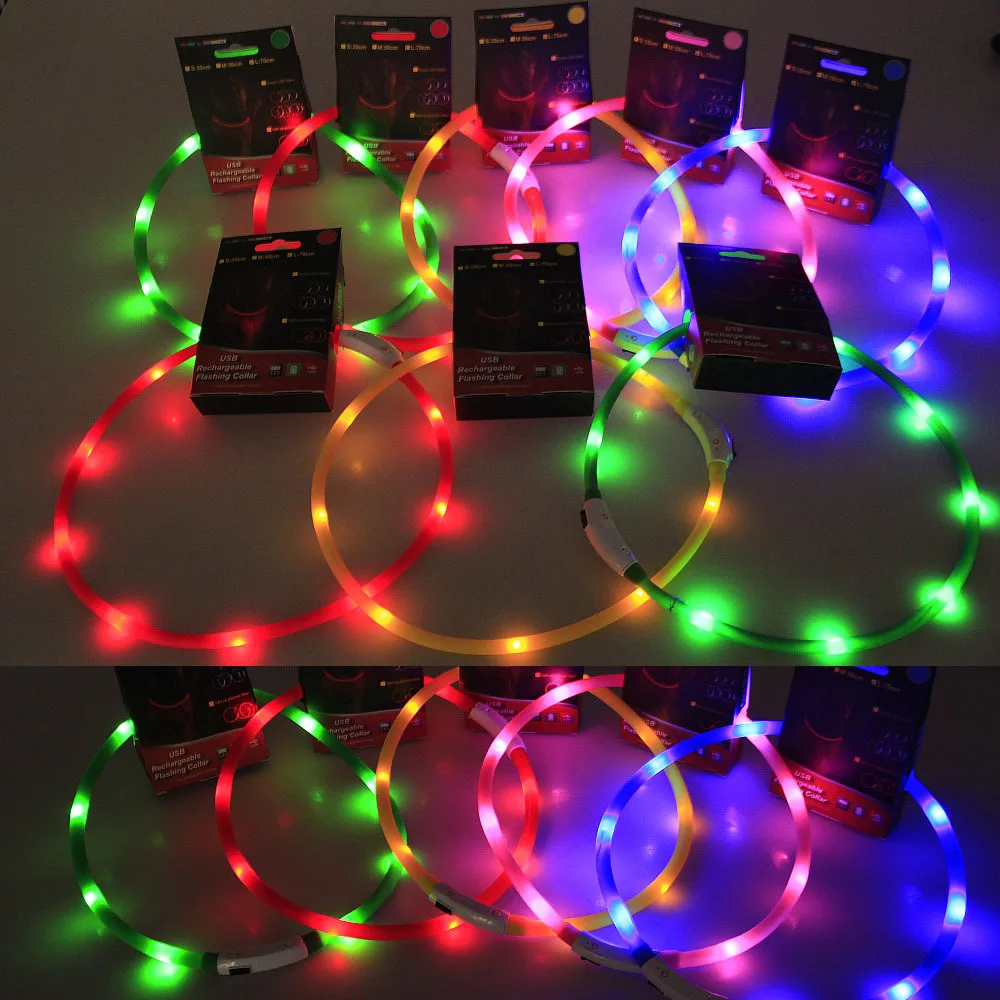 

USB Charging Pet Silica Gel Collar Shining Pet Shiny Dog Collar Teddy Pomeranian Night Light Fluorescent Collar