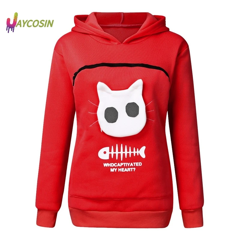 Jaycosin женская блузка Blusas Топ Горячая Женская толстовка мешок с нарисованным животным капюшоном топы переноска кошка дышащий пуловер блузка Camisas Mujer