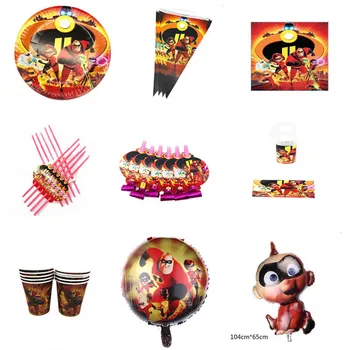 

kokoer The Incredibles Happy Birthday Party Disposable Decorations Supplies Baby Shower Paper Banner Napkin Tablecloth Tableware