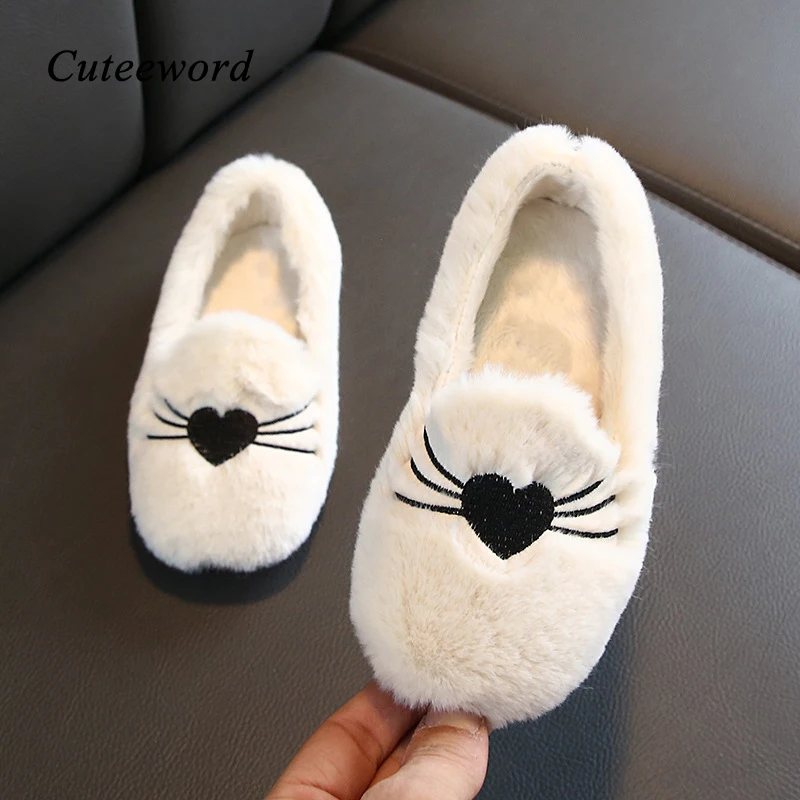 

Children's Cotton Shoes Plus Velvet Warm Baby Toddler Girls Shoes 2019 Autumn and Winter New Comfortable Plush Kids Home Shoes
