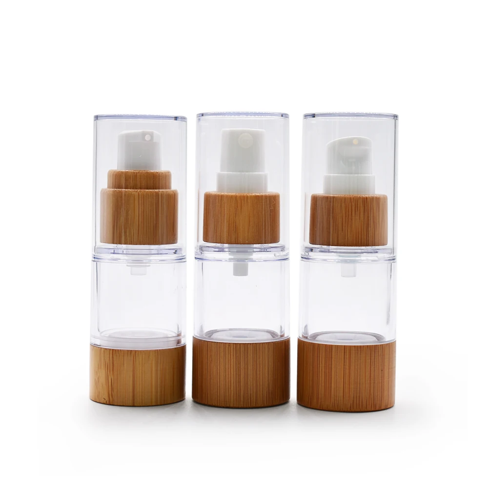 

Cosmetic packaging vacuum 20ml 30ml 50ml bamboo airless pump bottle with lotion pump wooden tops 80ml 100ml 120ml spray perfume