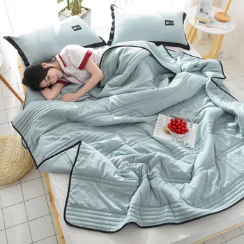 

Summer Thin Printed Air Condition Quilt Bed Cover Soft for Adult Kids Solid Color Grey Blue Cool Quilts Bedding Bedspread