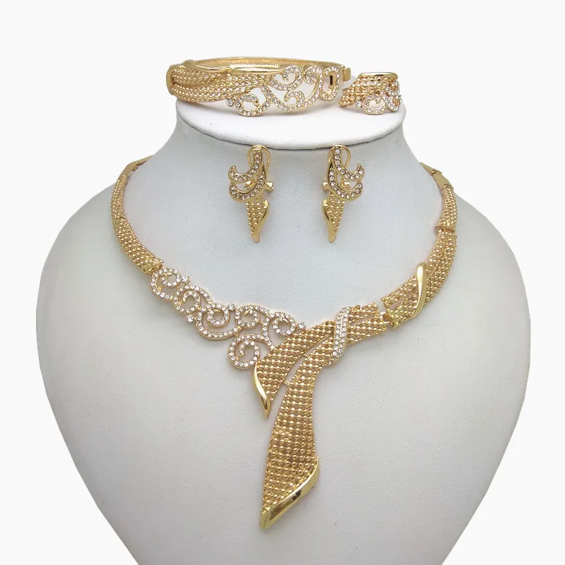 

Kingdom Ma Dubai Gold Necklace Bracelet Earring Ring Jewelry Sets For Women African France Bridal Wedding Party Jewelery Gifts