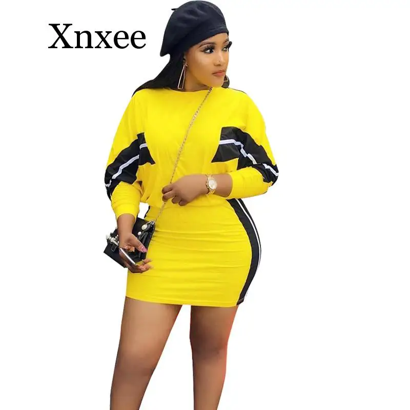 

africa yellow Sexy Women Two Piece Set Skirt Long Sleeve Crop Top and Skirt Set Casual Tracksuits Club Party Bodycon buttock