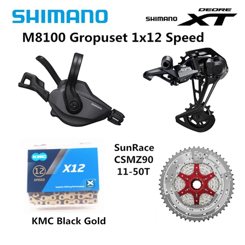 SHIMANO DEORE XT M8100 4 шт. набор горного велосипеда 1x12s 11-50T SL+ RD+ CSMZ90+ KMCX12/CN-M7100 задний переключатель длинная клетка - Цвет: Z90 Silver BlackGold