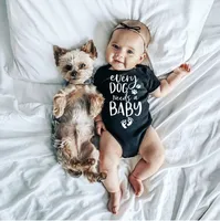 0-24M Infant Newborn Baby Girls Boys Short Sleeve Every Dog Needs A Baby Letter Print Romper Jumpsuit Outfit Clothes Summer 1