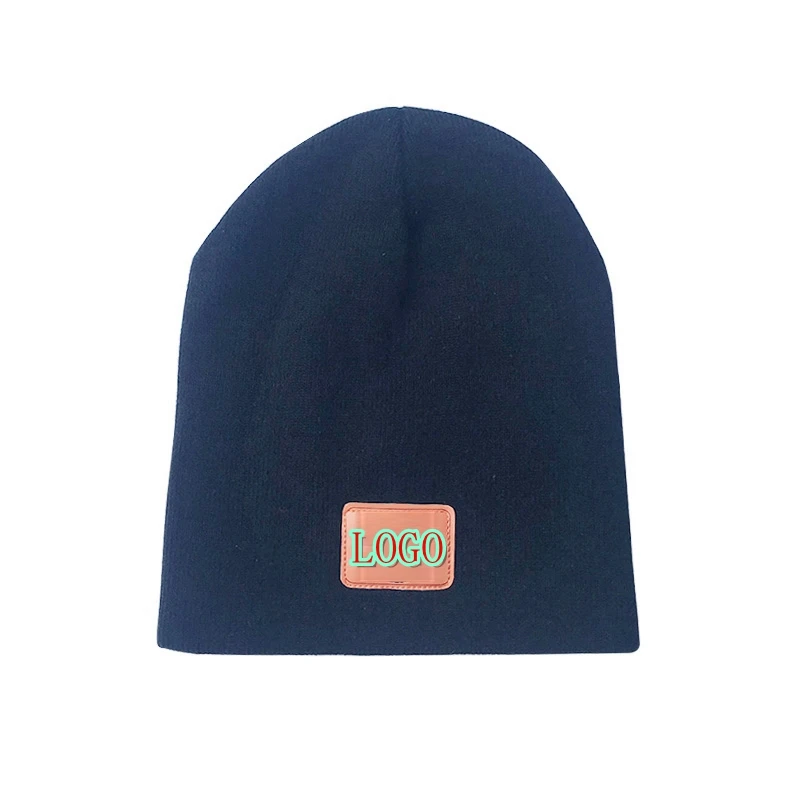 

WZCX Leather Printing Beanie Hat Custom LOGO Advertising Print Photo Autumn Winter Personality Unisex Knitted Hat Adult Cap