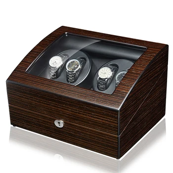 

JQUEEN 4 Automatic Ebony Solid Wood Watch Winder with 6 Storage Case Modes For Mechanical Watch