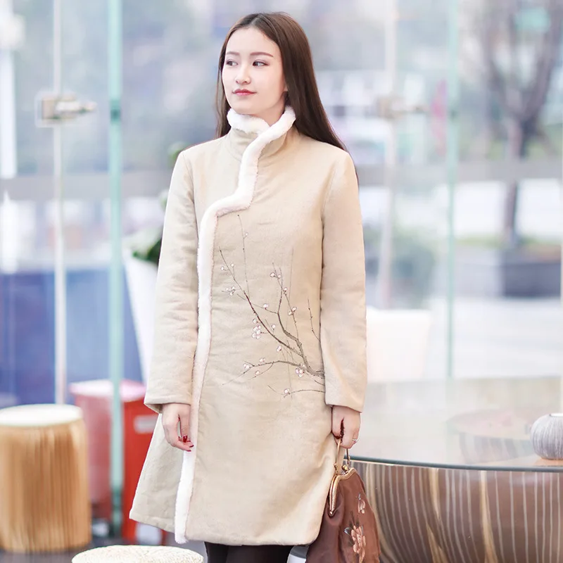 

Origional Design Winter Style Retro Chinese-style WOMEN'S Dress National Wind Cotton Coat Cotton Linen Hand-Painted Artistic Cot