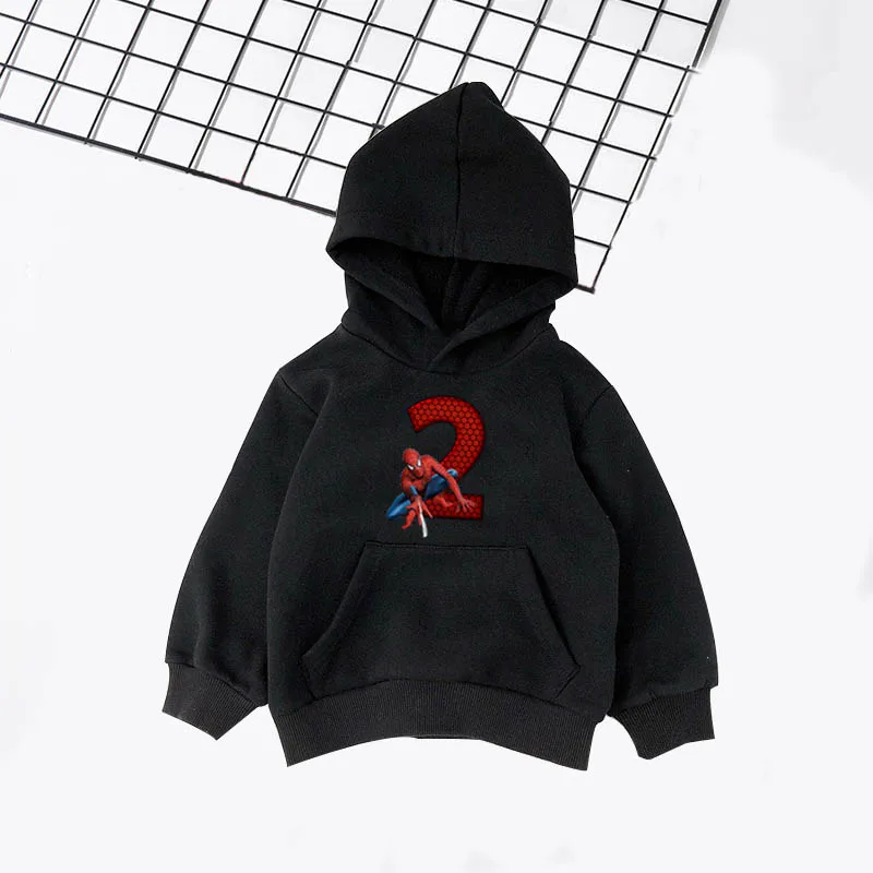 Hoodies 3 Модная детская толстовка с капюшоном, Spider-man с принтом цифр, свитер для малышей черные толстовки для мальчиков и девочек, одежда на Рождество и день рождения, размеры от 2 до 14 лет - Цвет: Hoodies 3