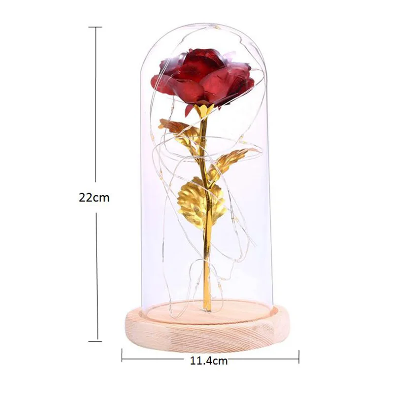 HLZS-beauty & The Beast позолоченная Роза со светодиодной подсветкой в стеклянном куполе для свадебной вечеринки подарок на день матери