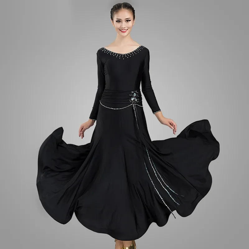 Black Бальное платье для бальных танцев, Фламенго, camisa, красное платье для танго, Румба, Рейв, танцевальные костюмы, свободное платье, длинное платье с бахромой - Цвет: Black
