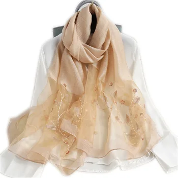 

Polka Floral Print Silk Scarf Women 100% Silk Wool Brand Designer Shawls and Wraps Ladies Travel Pashmina Winter Neck Scarves