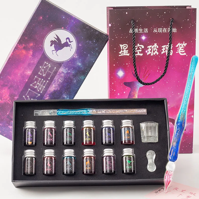 Стеклянная Ручка для каллиграфии Starry Sky ручка с золотыми Пастельными чернилами