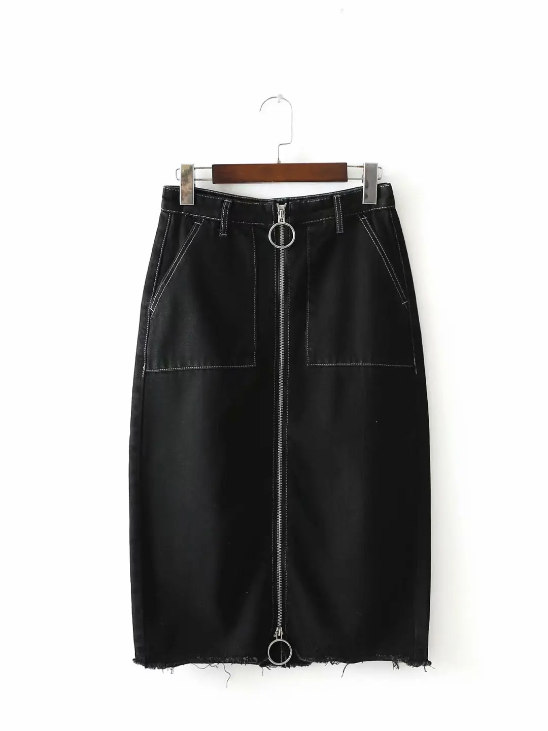 

Summer New Style WOMEN'S Dress Slit-Front Double Zipper Double Pocket Cowboy Flash Sheath High Waist Skirt Mid-length
