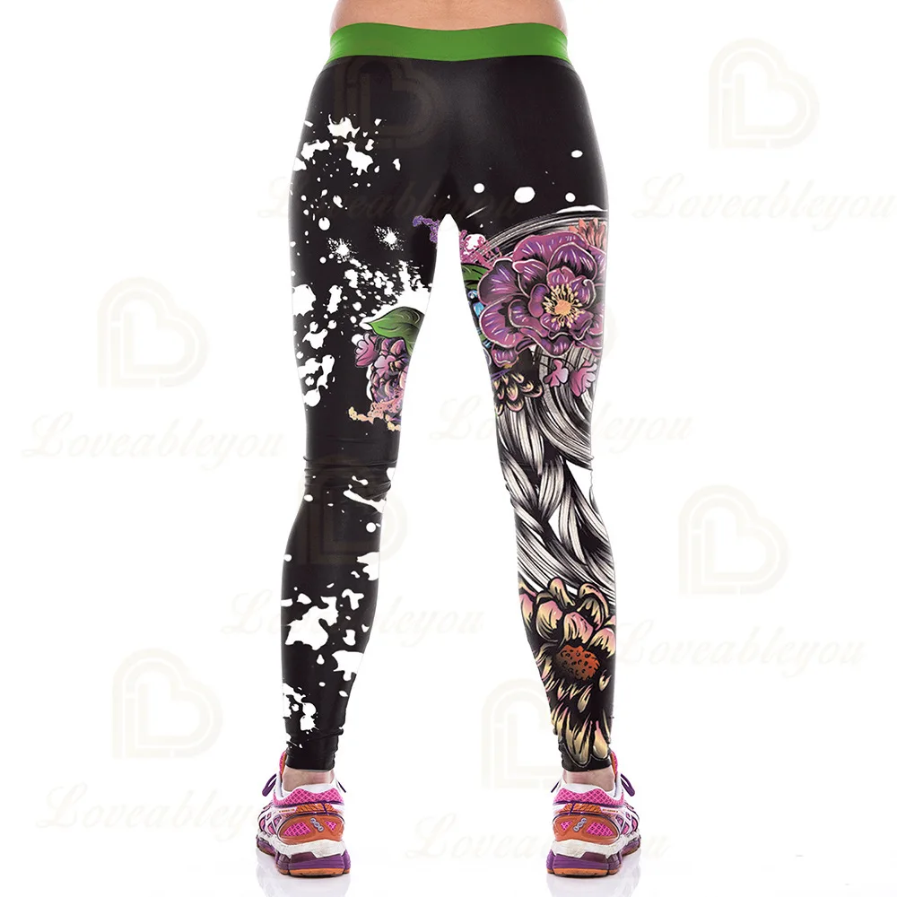 Gothic Halloween Leggings Rose Print Women Punk Leggings