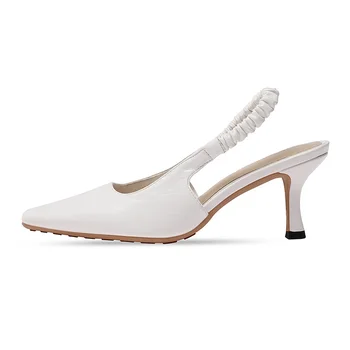 

Elastic Band Sandals for Women Genuine Leather High Heel Open Toe Sandals Shoes Sandalias De Verano Para Mujer