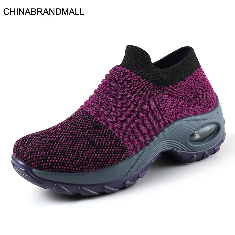 

Women Running Walking Shoes Hot Autumn New Mesh Breathable Knit Ladies Mix Colors Sneakers Soft Platform Slip On Loafers