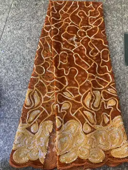 

Orange Gold Line African Sequins Fabrics Velvet Lace High Quality Sequence Fabric Nigerian African Lace for Bridal Materials