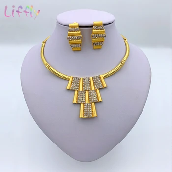 

Liffly Fashion Jewelry Sets Necklace Bracelet Earrings Ring Crystal Jewelry African Bridal Wedding Jewelry Set