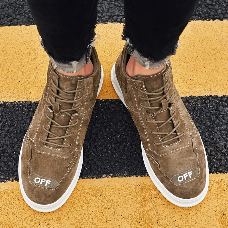 

2019 autumn new leather casual shoes comfortable breathable suede youth work safety shoes men's authentic designer flat shoes