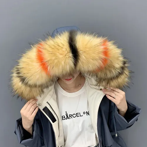 raccoon stripe Искусственный мех енота куртка пальто воротник зимняя куртка капюшон меховые декоративные шарфы пуховое пальто меховой шарф Зимний воротник из меха енота - Цвет: raccoon stripe
