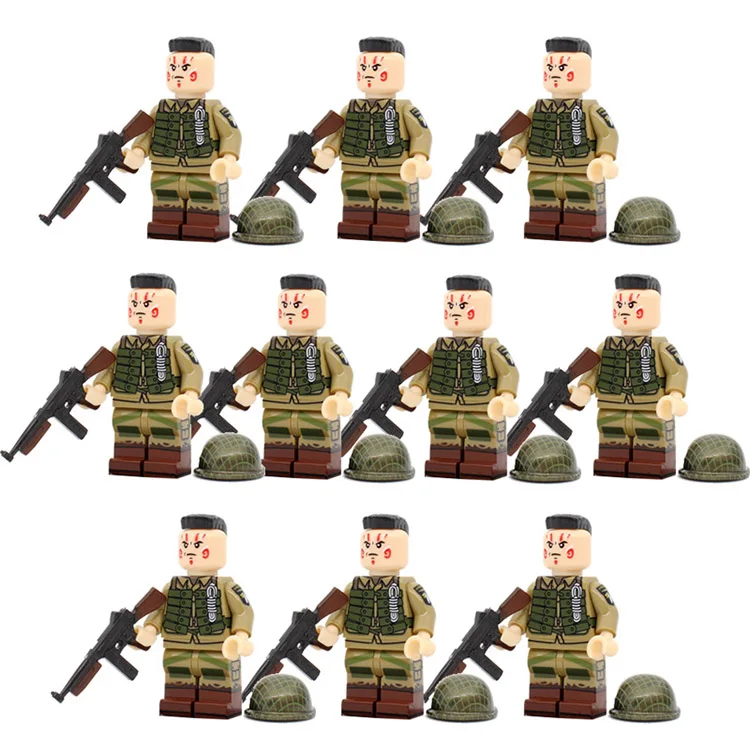 WW2 военная армия солдат фигурки строительные блоки Германия воздушно-десантные десантники армейский солдатский шлем оружие Кирпичи Игрушки - Цвет: M3-10PCS