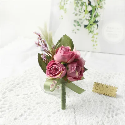 Wedding Groom Boutonniere Bridesmaid Flowers Bracelet White Rose Boutonniere Corsage Pin Flower Wedding Witness Corsages Flower Corsage-2