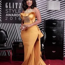 Золото Формальные платья знаменитостей, Русалка совок бисером съемные Длинные вечерние платья для красной дорожки