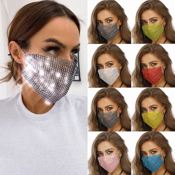 

Fashion Face Decor Jewelry Elastic Reusable Washable Fashion Masks Sparkly Rhinestone Mask Face Bandana Party Gift