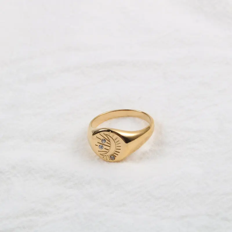 High End PVD Gold Finish Moon Star Dainty Zirconia Stainless Steel Rings Drop Shipping | Украшения и аксессуары