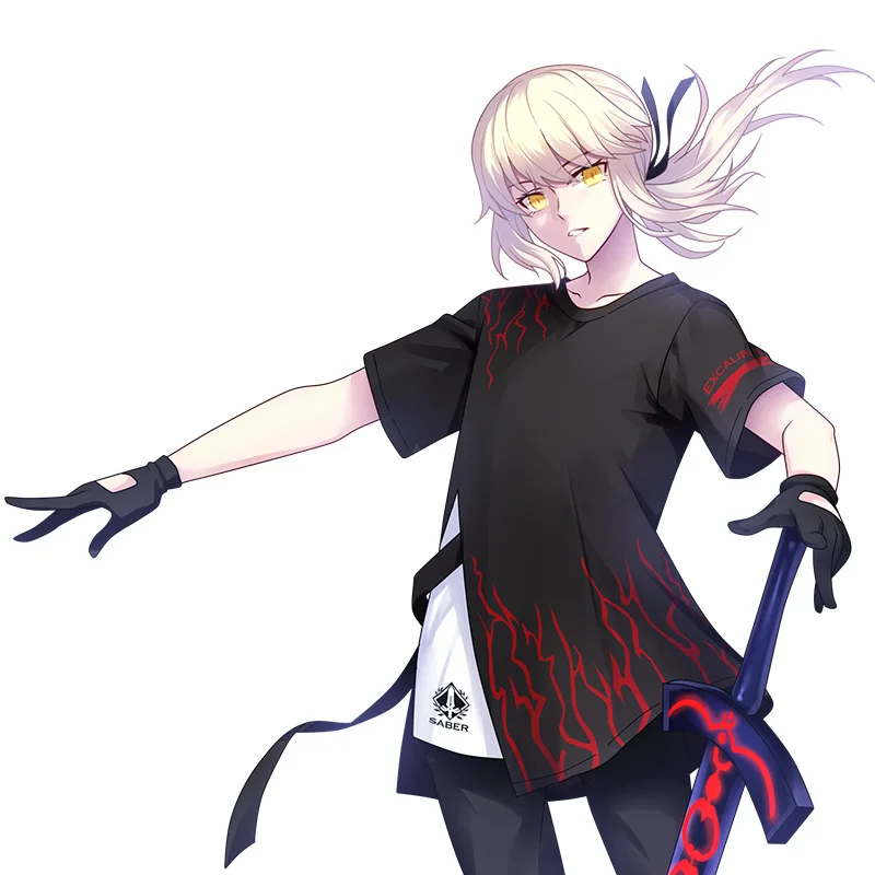 Fate японский аниме летняя хлопковая Футболка свободная футболка одежда для мужчин и женщин Повседневная футболка с коротким рукавом черная фигурка