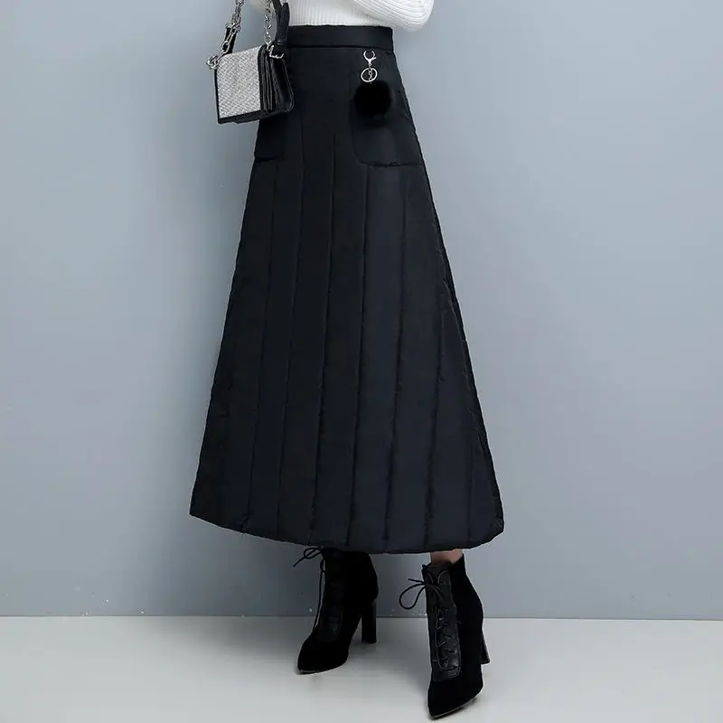 autumn winter new down cotton skirt women high waist a-line thick warm long skirt plus size 3XL
