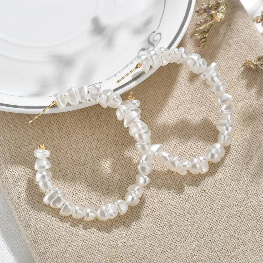 New Fashion Large Pearl Hoop Earrings for Women Female Exaggerated Big Circle Brincos Vintage Earrings Jewelry Party Gifts