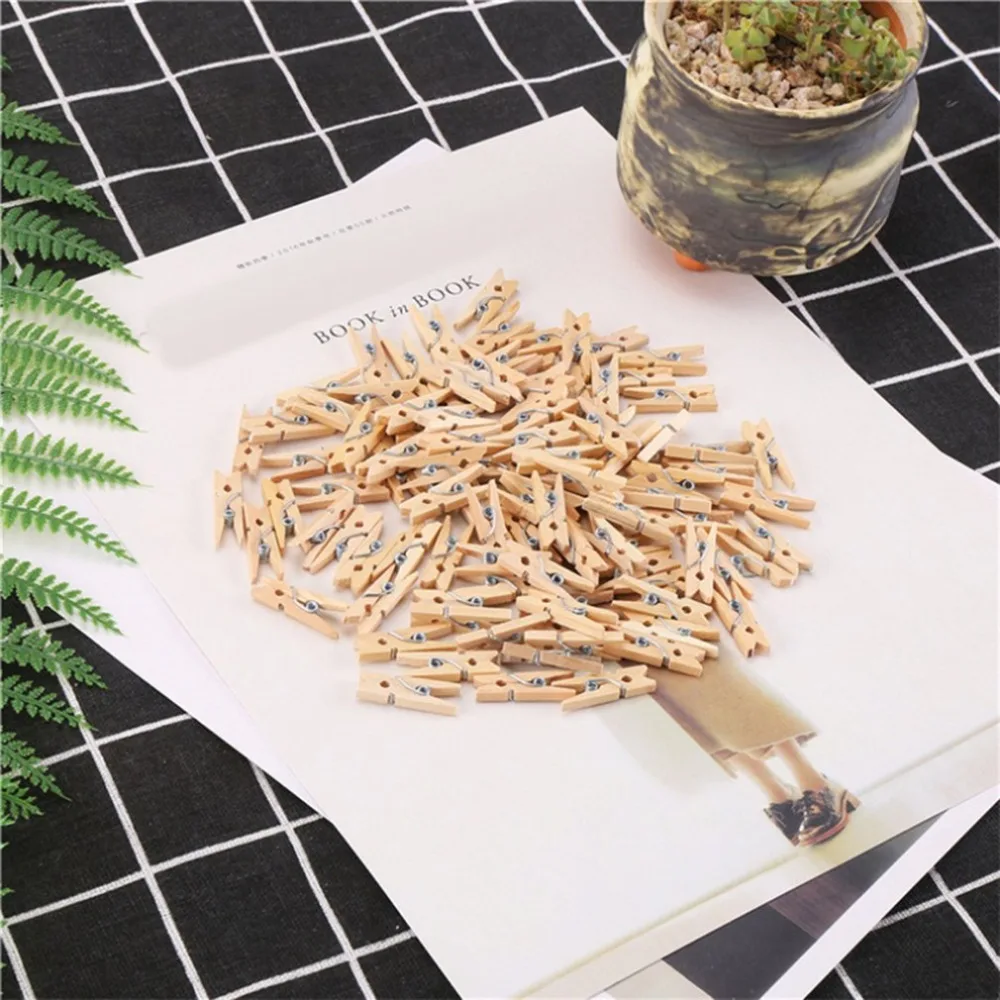100pcs small mini Size wood photo clips clothespin craft decoration Clips pegs Snack Clips