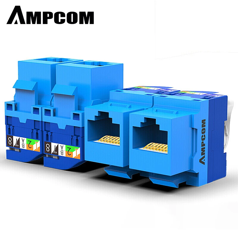 

AMPCOM 5-Pack CAT6 RJ45 Tool-Less Keystone Jack, No Punch Down Tool Required UTP Module Connector Blue