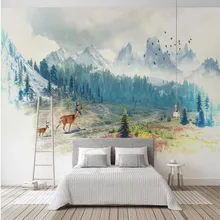 Пользовательские обои настенные украшения живопись скандинавском стиле минималистичный лес снег гора Лось фон стены