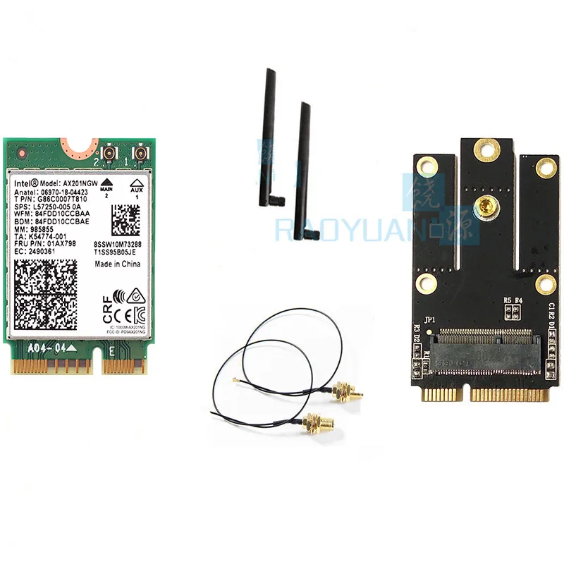 AX201antenna adapter Двухдиапазонный 2400 Мбит/с беспроводной для Intel Wi-Fi 6 AX201 Bluetooth 5,0 NGFF ключ E CNVi Wifi карта AX201NGW 2,4 ГГц/5 ГГц 802.11ac/ax - Цвет: AX201antenna adapter