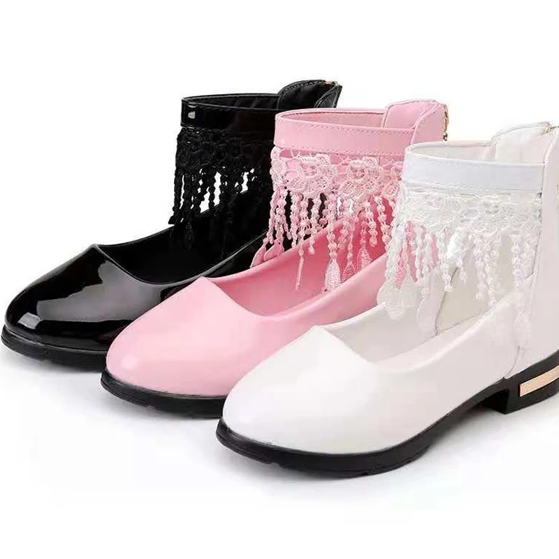 Розовые белые черные красные туфли из искусственной кожи для девочек Вечерние с