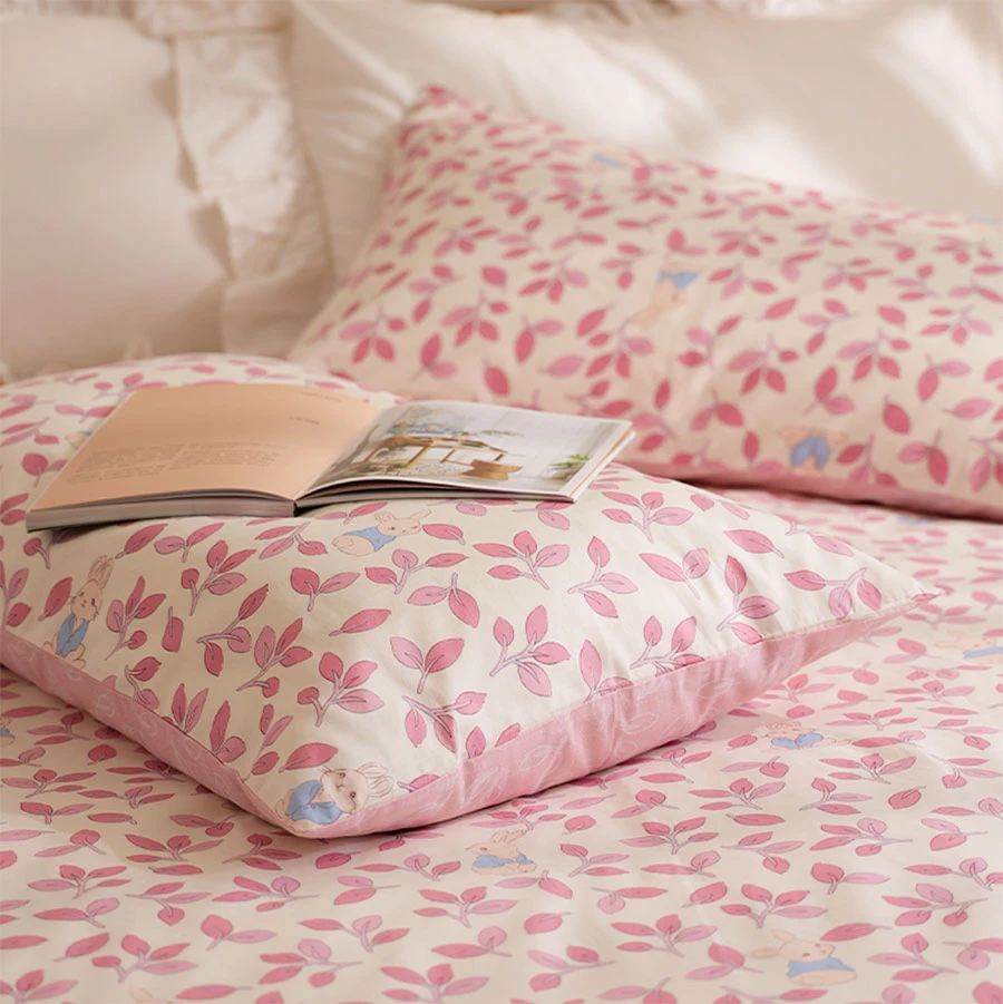 Romantic sweet rabbit plant pink bedding set,lovely leaf cotton twin full  queen home textile flat sheet pillowcase duvet cover|Duvet Cover| -  AliExpress