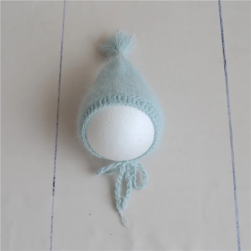 

Newborn Pompom Bonnet Pastel Blue Baby Angora Hat Crochet Newborn Sleepy Bonnet Photo Prop Hat Baby Boy Girl Cap