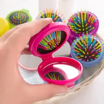 

Hot 1Pcs Hair Comb Folding Massage Hair Brush Round 7 Colors Mini Airbag Rainbow Comb With Mirror Travel Hairbrush Makeup Comb