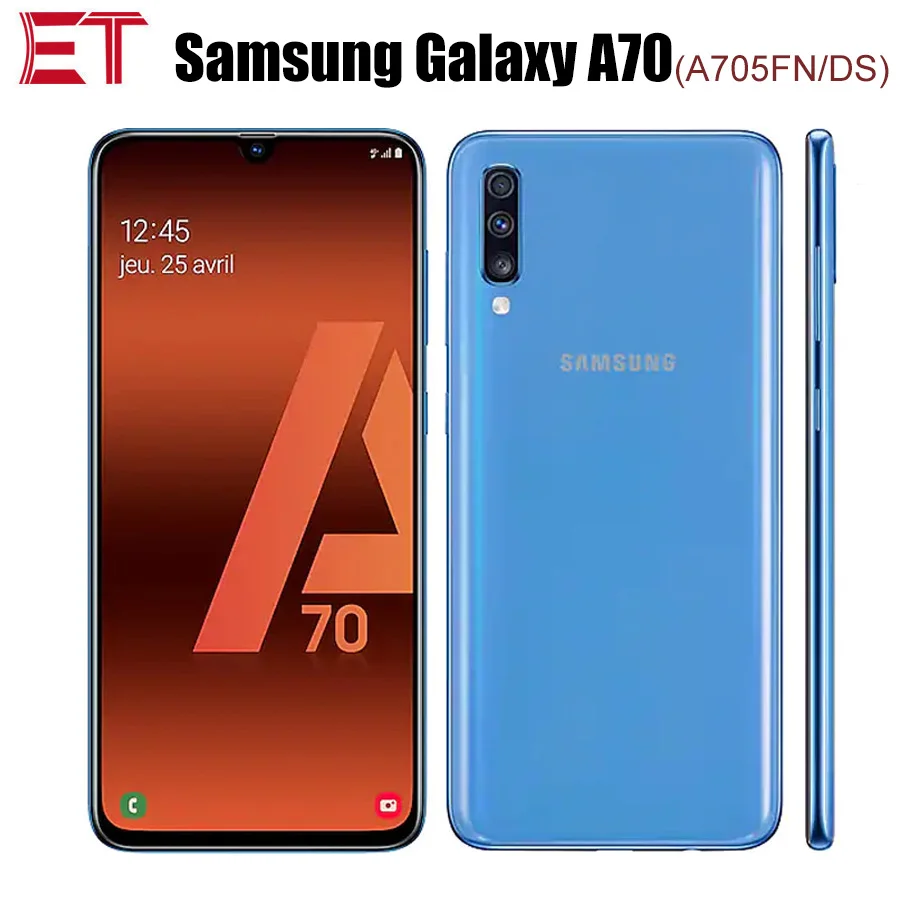 Мобильный телефон samsung Galaxy A70 A705FN/DS с глобальной версией, 6 ГБ, 128 ГБ, Восьмиядерный процессор Snapdragon675, 6,7 дюймов, 1080x2400, 32 МП, 4500 мАч, NFC телефон