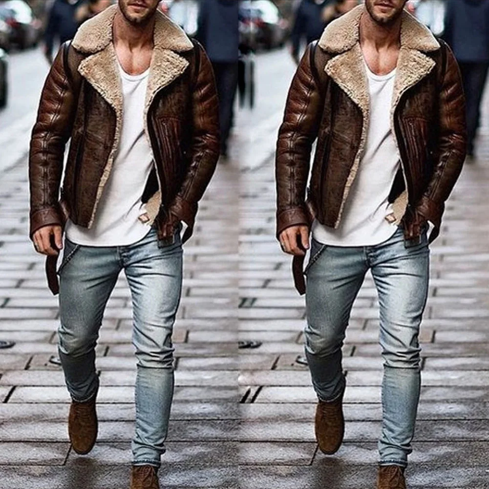 Winter New Men's Trench Coat Wool Coat Winter Trench Leather Coat Outwear Overcoat Jacket