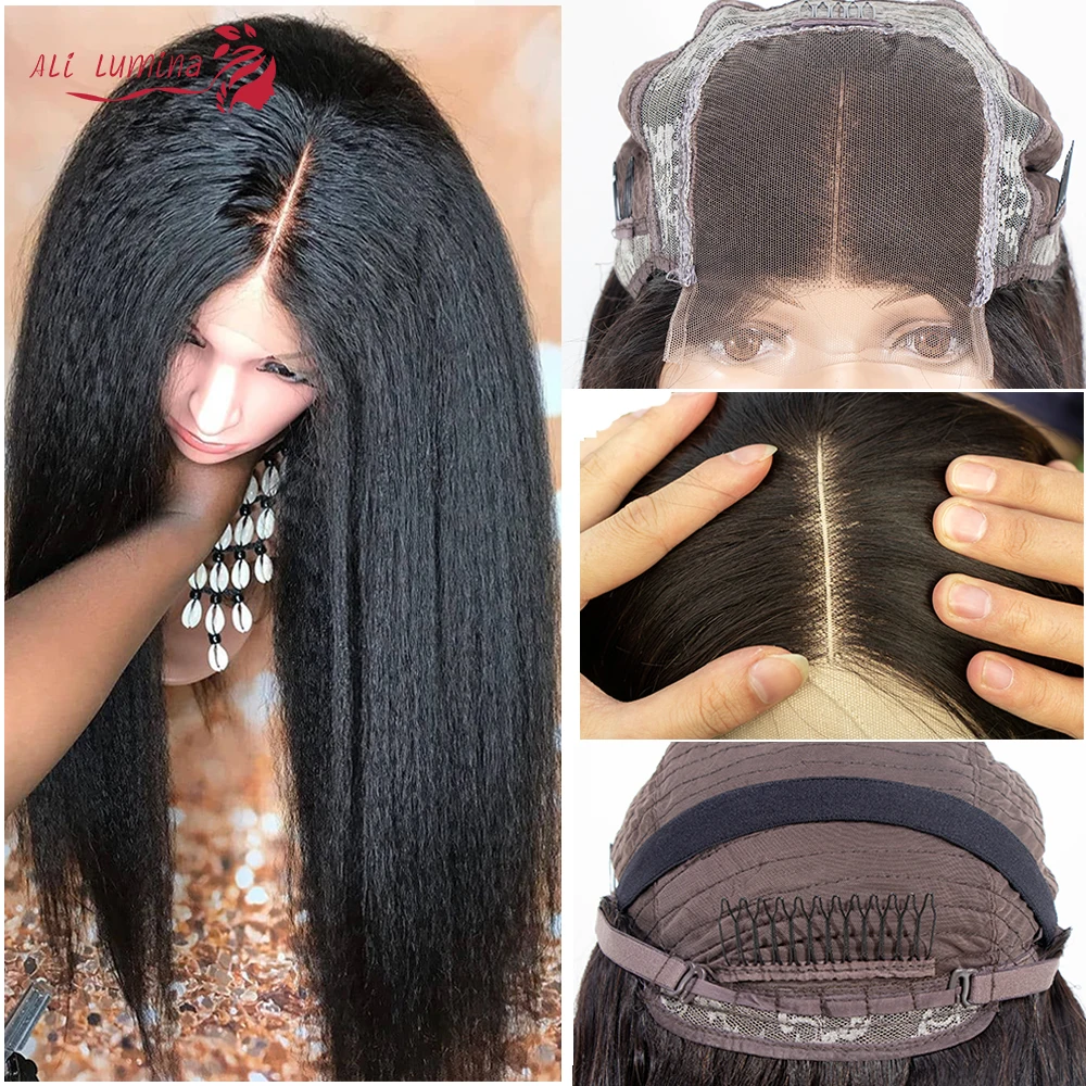 Kinky Straight Wig Human Hair Wigs Lace Closure Wig 180% Remy Brazilian Hair Wigs Real Human Hair Lace Wig Pelucas Baratas