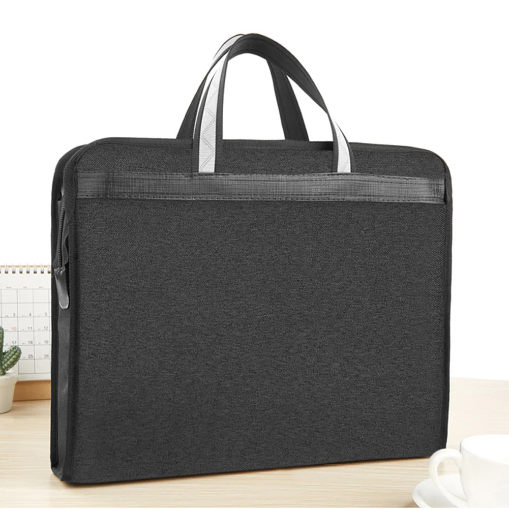 A4 Portable Hand Held Briefcase Oxford Cloth Large Capacity Anti Lost File Bag Waterproof Double Deck Business Office Conference