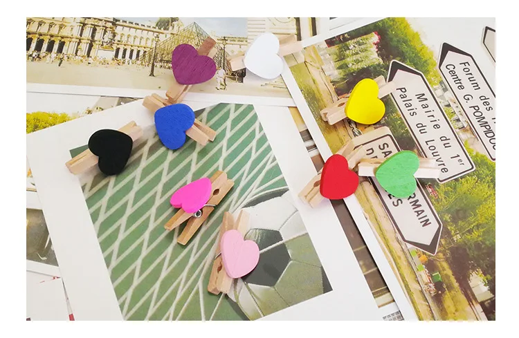 В форме сердца из массива дерева Малый зажим 3 см Цвет деревянная прищепка сердца деревянная прищепка 10-Цвет Сердце Клип изображение портфель