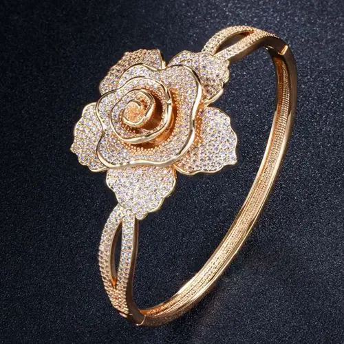ERLUER роскошные свадебные обручение браслет браслеты для женщин Девушка заполните циркониевые кристаллы цветок форма ювелирные изделия золотистый браслет - Окраска металла: DLB156-KA