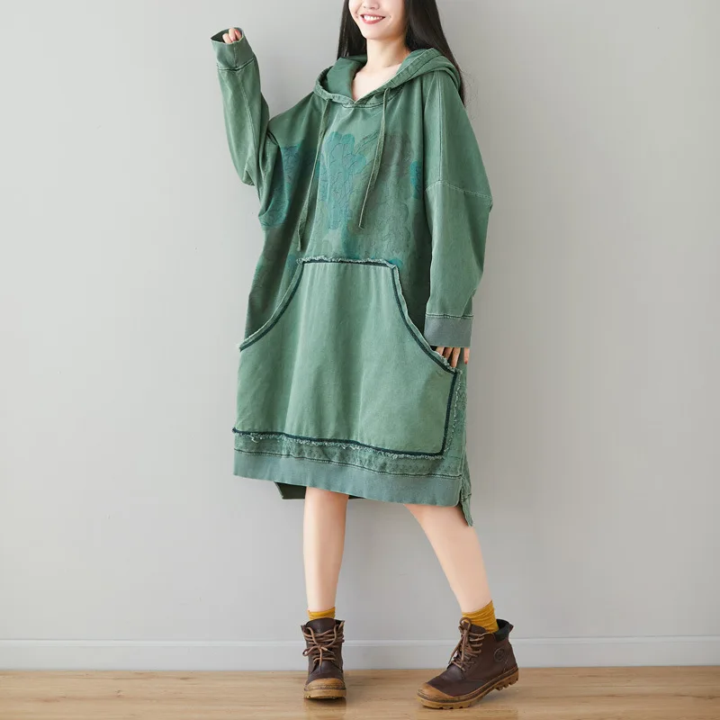 Женское мешковатое платье с капюшоном большого размера d асимметричное